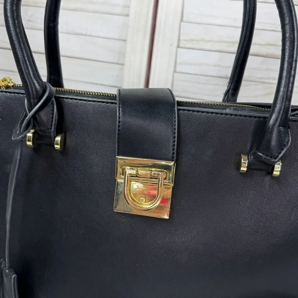La Terre Multi Compartment Satchel Bag Handbag Purse Black Large